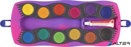 Vízfesték, 12 darabos, összeilleszthető, FABER-CASTELL 'Unikornis'+1 tubus fehér tempera+unikornis matrica