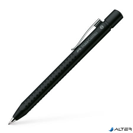 Golyóstoll, 0,35 mm, nyomógombos, metál fekete tolltest, FABER-CASTELL "Grip-2011", kék