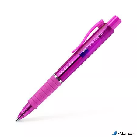 Golyóstoll, 1 mm, XB, nyomógombos, fukszia testszín, FABER-CASTELL 'Poly Ball View Aurora', kék