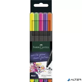   Tűfilc készlet, 0,4 mm, FABER-CASTELL "Grip", 5 különböző neon szín