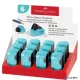 Hegyező display, kétlyukú, tartályos, balkezes, FABER-CASTELL "Sleeve", türkíz