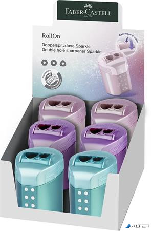 Hegyező, kétlyukú, tartályos, display, FABER-CASTELL "RollOn Sparkle", metál színek