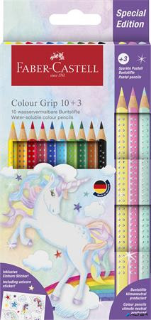 Színes ceruza készlet, háromszögletű, FABER-CASTELL 'Grip', 13 különböző szín, unikornis