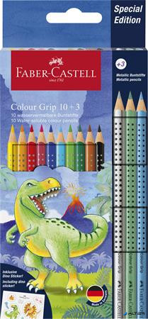 Színes ceruza készlet, háromszögletű, FABER-CASTELL 'Grip Dinoszaurusz' 10+3 különböző szín