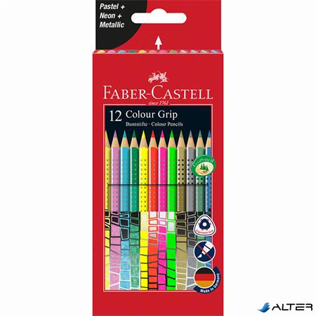 Színes ceruza készlet, háromszögletű, FABER-CASTELL 'Colour Grip', 12 különböző szín