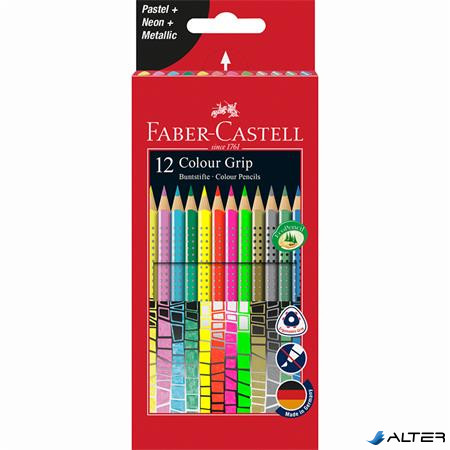 Színes ceruza készlet, háromszögletű, FABER-CASTELL "Colour Grip", 12 különböző szín