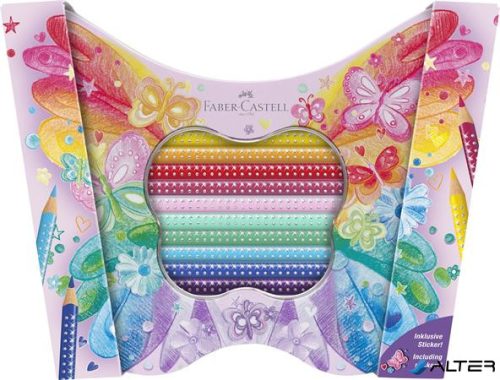 Színes ceruza készlet, fém doboz, FABER-CASTELL "Sparkle", 20 különböző szín, pillangó