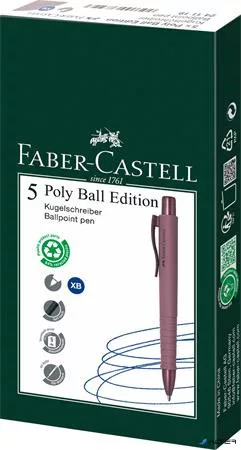 Golyóstoll, 1 mm, XB, nyomógombos tolltest, bordó tolltest, FABER-CASTELL "Poly Ball Urban", kék