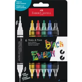   Dekormarker készlet, 1,0/3,0 mm, kétvégű, akril, FABER-CASTELL 'Shake&Paint', 6 különböző szín