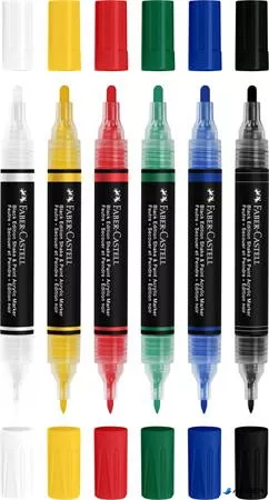 Dekormarker készlet, 1,0/3,0 mm, kétvégű, akril, FABER-CASTELL 'Shake&Paint', 6 különböző szín