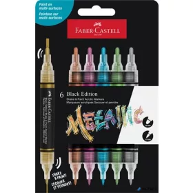   Dekormarker készlet, 1,0/3,0 mm, kétvégű, akril, FABER-CASTELL 'Shake&Paint', 6 különböző metál szín