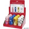 Hegyező, egylyukú, tartályos, radírral, display, FABER-CASTELL "Faces", vegyes minták