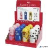 Hegyező, egylyukú, tartályos, radírral, display, FABER-CASTELL "Faces", vegyes minták