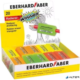   Radír display, ceruzafogó, háromszögletű, EBERHARD FABER 'Winner', vegyes neon színek