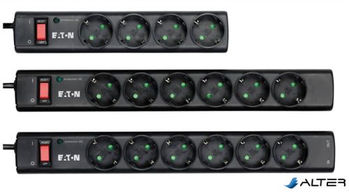 Elosztó, 4 aljzat, túlfeszültségvédő elosztó, EATON "Protection Strip"