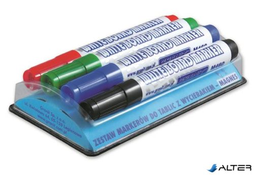 Táblamarker készlet, 2-3 mm, kúpos, mágneses tolltartóval, GRANIT 'M460', 4 különböző szín