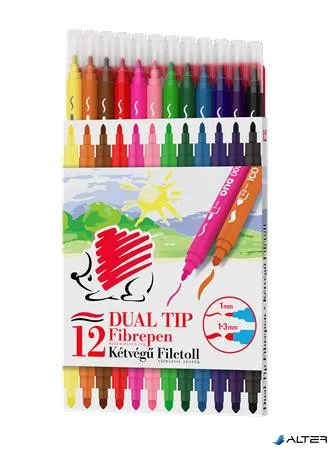 Filctoll készlet, 1/3 mm, kétvégű, ICO "Süni 300 DUO", 12 különböző szín