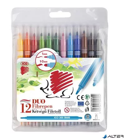 Filctoll készlet, 1/3 mm, kétvégű, ICO "Süni 300 DUO", 12 különböző szín