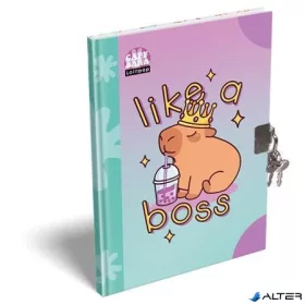   Emlékkönyv, lakattal, A5, keményfedeles, LIZZYSULI "Lollipop Capybara", zöld-lila