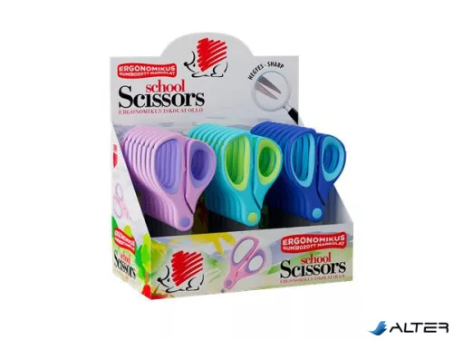 Olló display, iskolai, hegyes, 13 cm, ICO "Süni", vegyes szín