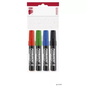   Alkoholos marker készlet, 1-4 mm, vágott, ICO "Permanent 12", 4 különböző szín