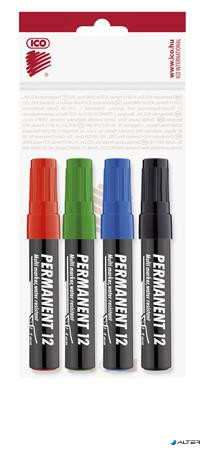 Alkoholos marker készlet, 1-4 mm, vágott, ICO 'Permanent 12', 4 különböző szín