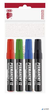 Alkoholos marker készlet, 1-4 mm, vágott, ICO "Permanent 12", 4 különböző szín