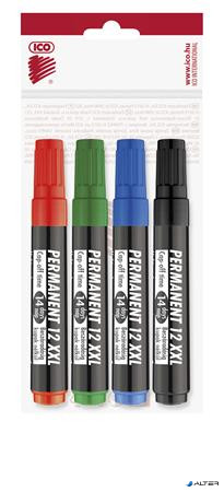 Alkoholos marker készlet, 1-4 mm, vágott, ICO 'Permanent 12 XXL', 4 különböző szín