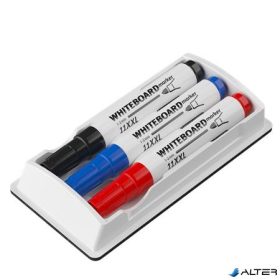   Tábla- és flipchart marker készlet tartóban, 1-3 mm, kúpos, ICO "11 XXL", 3 különböző szín +táblatörlő