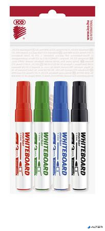 Tábla- és flipchart marker készlet, 1-3 mm, kúpos, ICO "Plan", 4 különböző szín