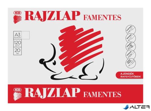 Rajzlap, famentes, A3, 120 g/m2, ICO "Süni"