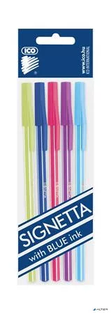 Golyóstoll készlet, 0,7 mm, kupakos, 5 különböző testszín, ICO "Signetta Mix", kék