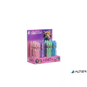   Golyóstoll display, 0,8 mm, nyomógombos, cicás tolltest, ICO "Cat", kék