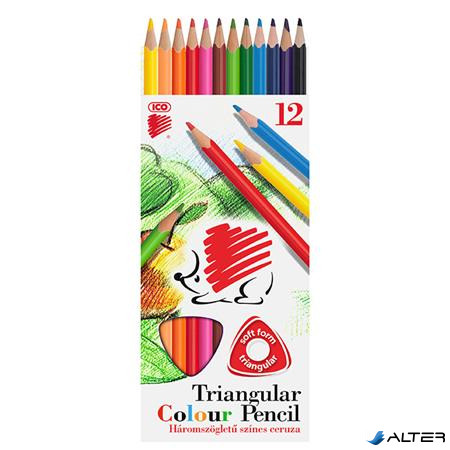 Színes ceruza készlet, háromszögletű, ICO 'Süni', 12 különböző szín