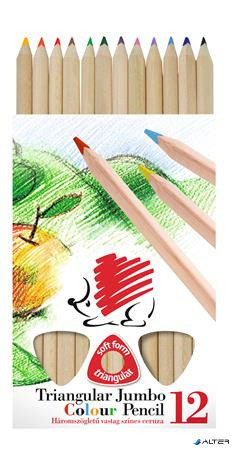 Színes ceruza készlet, háromszögletű, vastag, natúr, ICO "Süni", 12 különböző szín