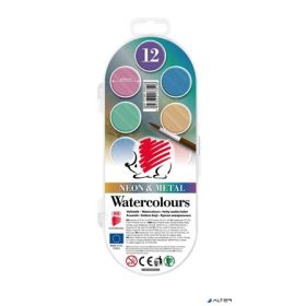   Vízfesték, 12 darabos, 30 mm, ICO "Süni", neon és metál színek