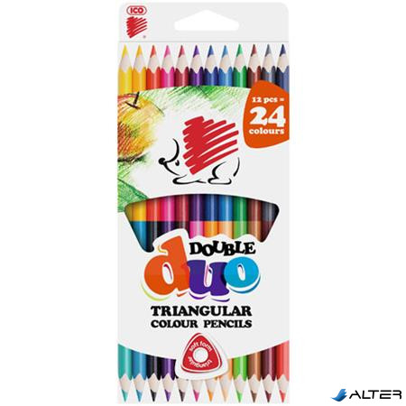 Színes ceruza készlet, kétvégű, háromszögletű, ICO "Süni", 24 különböző szín