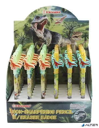 Tolóbetétes ceruza radírral display, HB, ICO 'Bensia', dinoszaurusz