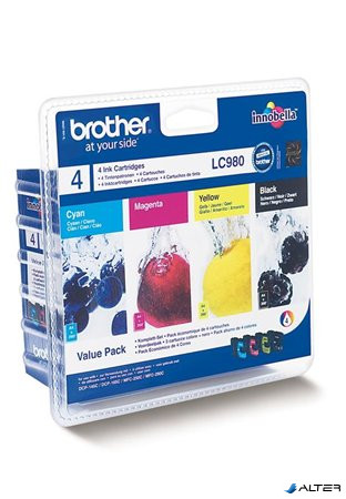 LC980BCMY Tintapatron multipack DCP 145C, BROTHER, b+c+m+y, 1*300 oldal, 3*260 oldal