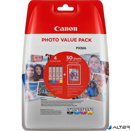 CLI-571XLKIT Tintapatron multipack Pixma MG 5700, 6800, 7700 nyomtatókhoz, CANON, b+c+m+y, + PP201 (50lap 10x15) papír