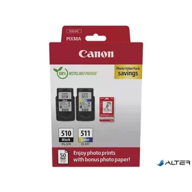   PG510/CL511 Tintapatron multipack + GP-501 fotópapír, Pixma MP240 nyomtatóhoz, CANON, fekete, színes, 220+240 o. + 50 ív