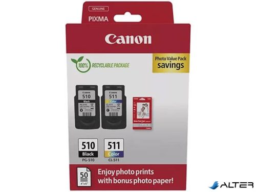 PG510/CL511 Tintapatron multipack + GP-501 fotópapír, Pixma MP240 nyomtatóhoz, CANON, fekete, színes, 220+240 o. + 50 ív