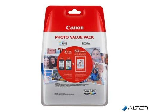 PG-545XL/CL546XL Tintapatron multipack Pixma MG2450, 2550 nyomtatókhoz, CANON, b+c + GP501 (50 lap 10x15) papír