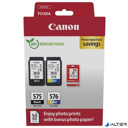 PG575/CL576 Tintapatron multipack + GP501 fotópapír, Pixma TR4750i nyomtatóhoz, CANON, fekete, színes, 2*100 o. + 50 ív