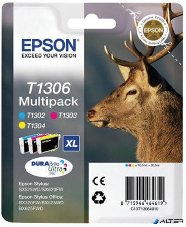 T13064010 Tintapatron multipack Stylus 525WD nyomtatóhoz, EPSON, c+m+y, 30,3ml