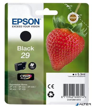 C13T29814010 Tintapatron XP235/332 nyomtatókhoz, EPSON fekete, 5,3ml