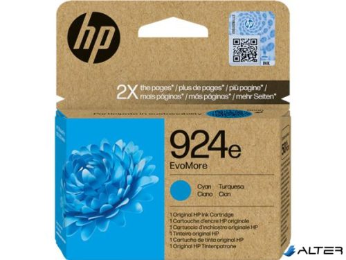 4K0U7NE Tintapatron Officejet Pro 8120e, 8130e nyomtatókhoz, HP 924 EvoMore, cián, 800 oldal