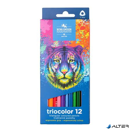 Színes ceruza készlet, háromszögletű, KOH-I-NOOR "Tigris 3132/12", 12 különböző szín