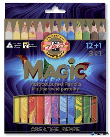 Színes varázsceruza készlet, háromszögletű, KOH-I-NOOR 'Magic 3408', 12+1 különböző szín