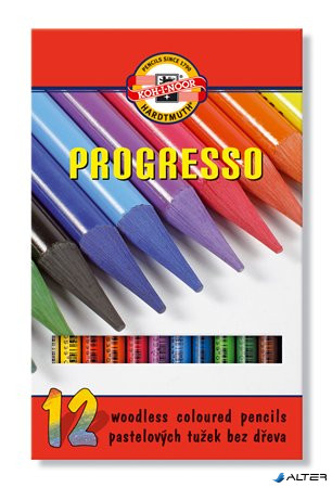 Színes ceruza készlet, henger alakú, famentes, KOH-I-NOOR "Progresso 8756/12", 12 különböző szín